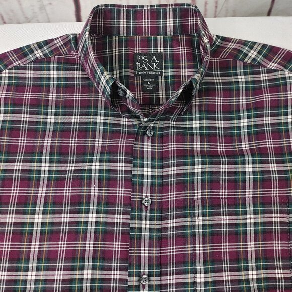 Jos A Bank Traveler's Collection Tailor Fit Multicolor Plaid Men's Shirt Size L - Picture 8 of 10